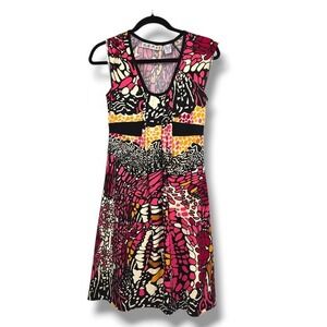 Blue Plate Pink Butterfly Print Sleeveless Dress Y2k‎ Vibrant Retro Design Small